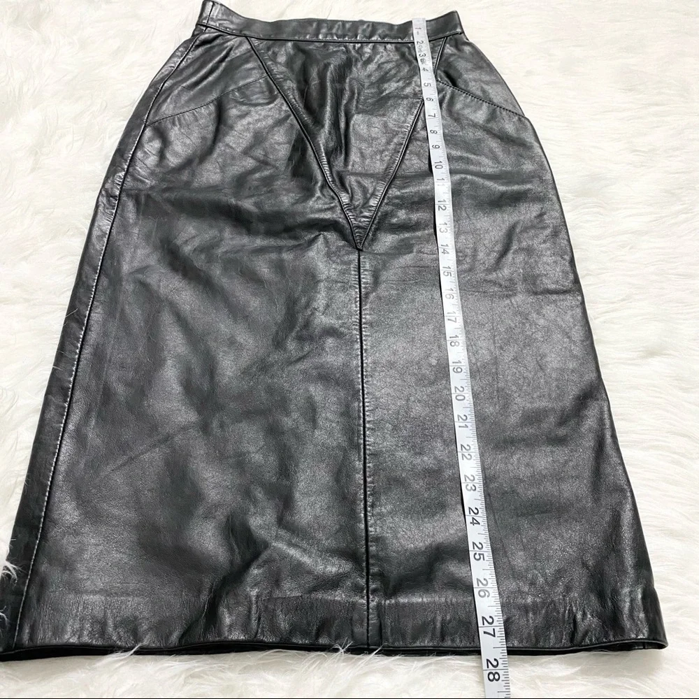 WILSONS Vintage Black Leather Pencil Skirt - Picture 5 of 7